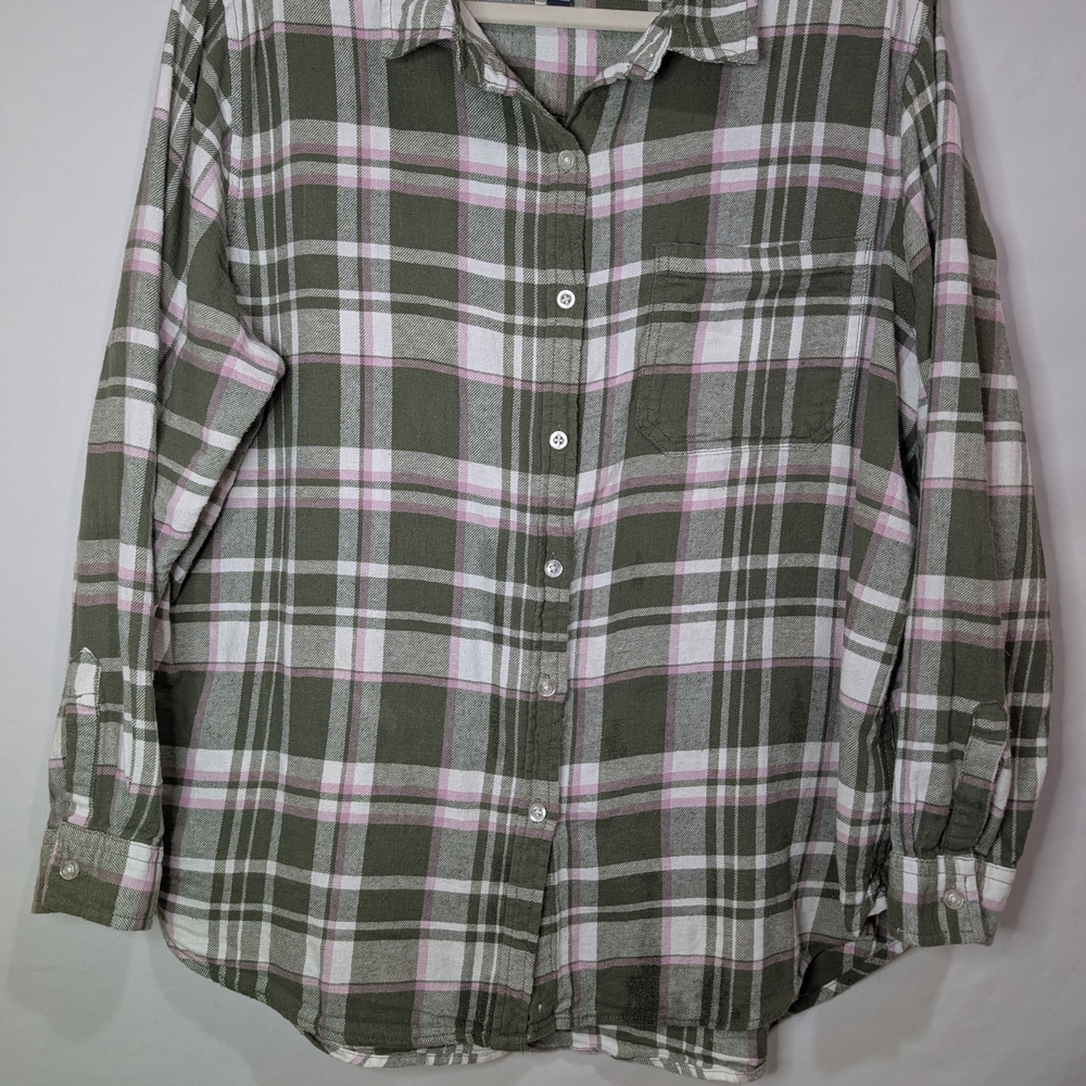 GAP Green and Pink Flannel plaid Checkered Shirt 90s Grunge